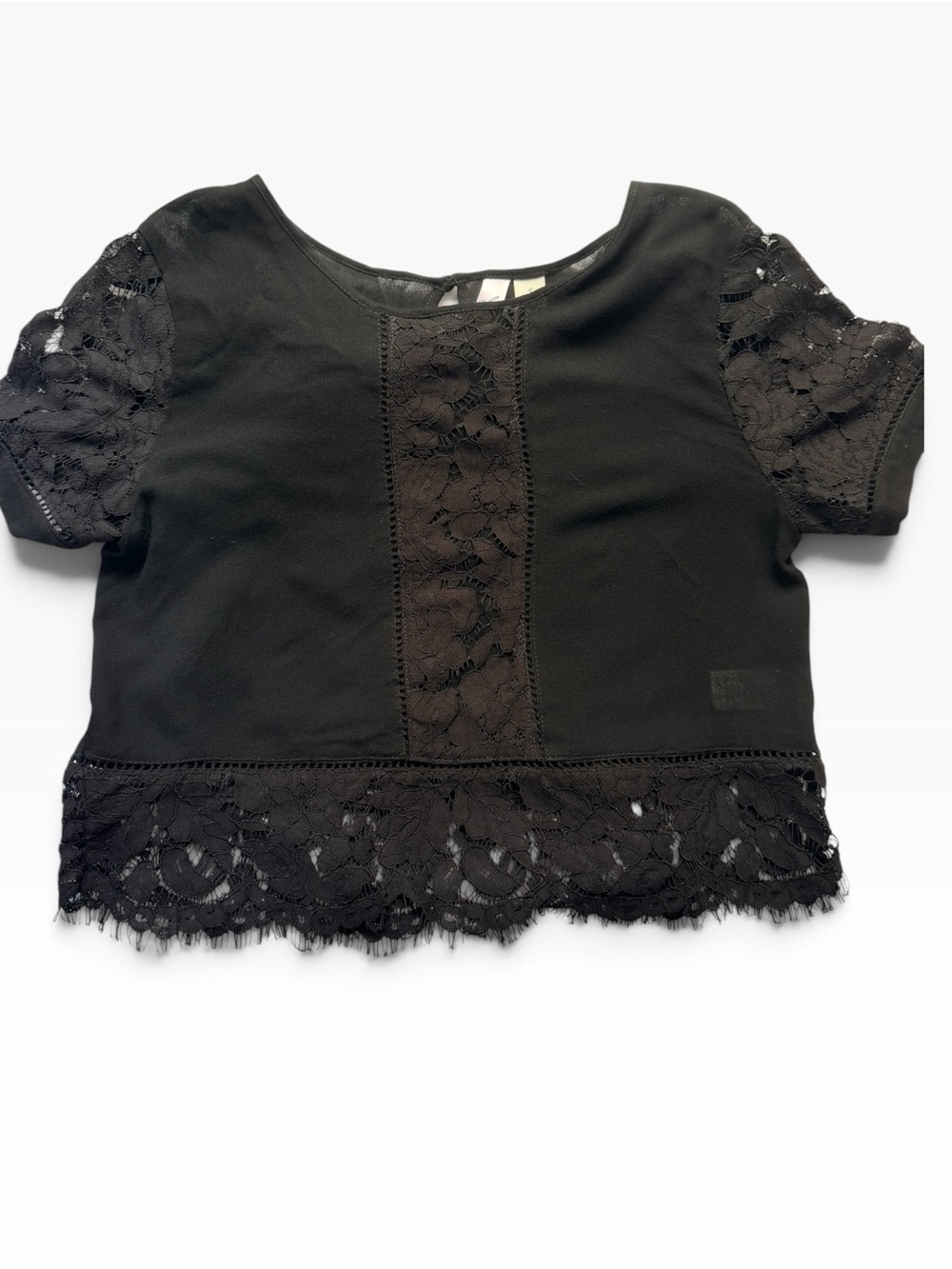 Black Floral Lace Crop Top Romantic Goth Blouse Size Small